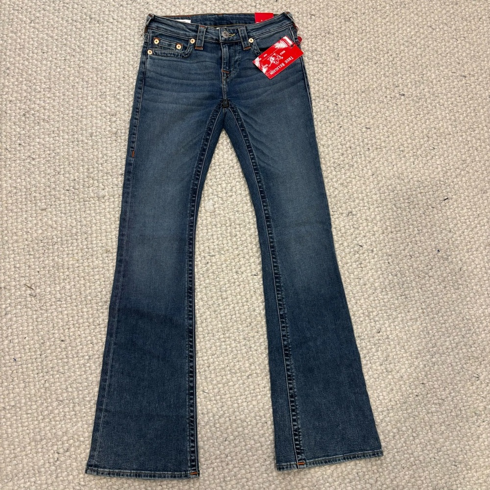 NWT True Religion Dark Blue Mid Rise Flare Jeans